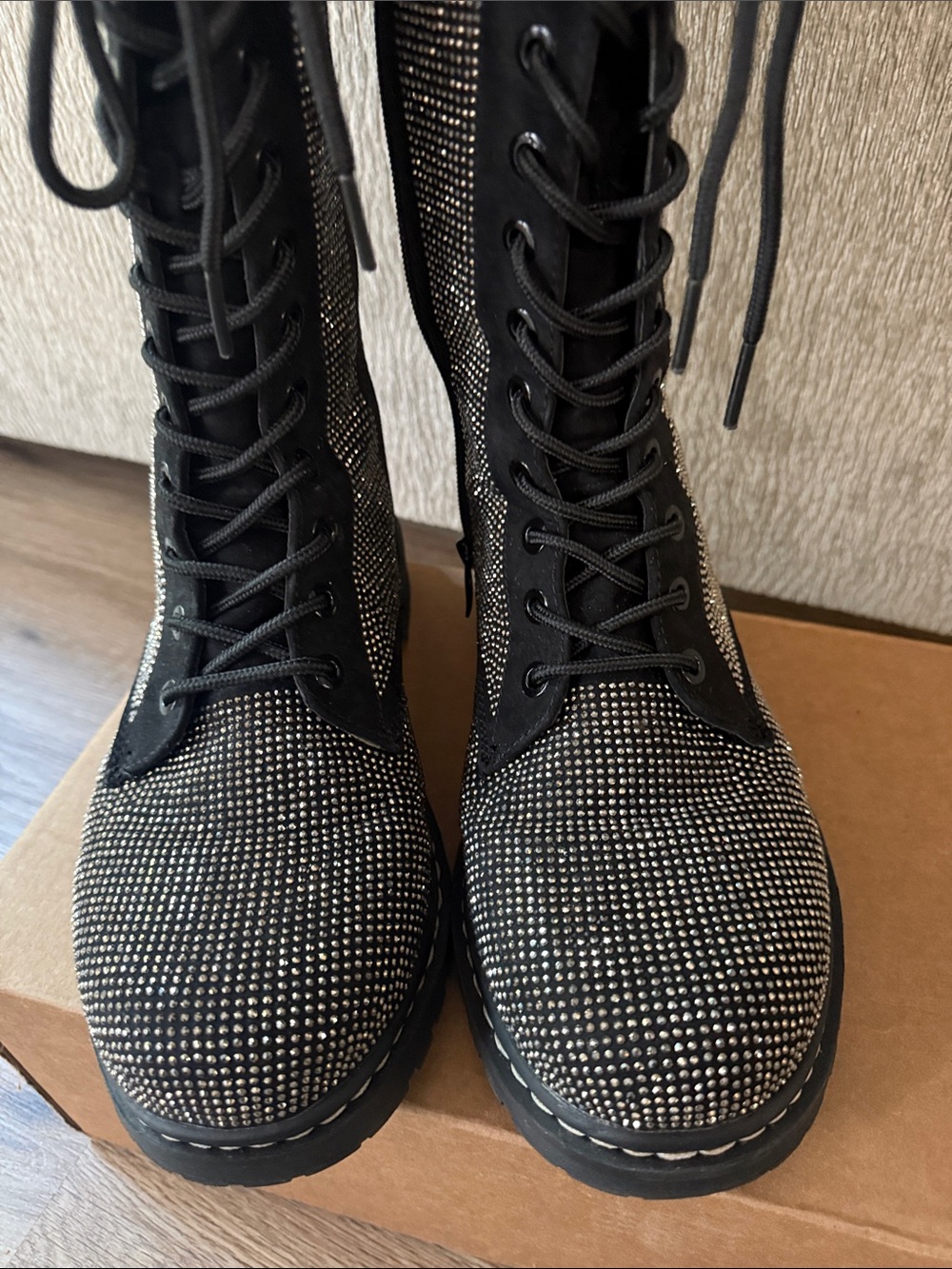 Torrid Betsey Johnson Knee High Embellished Silver Rhinestones Lace-Up Boots - Picture 16 of 16